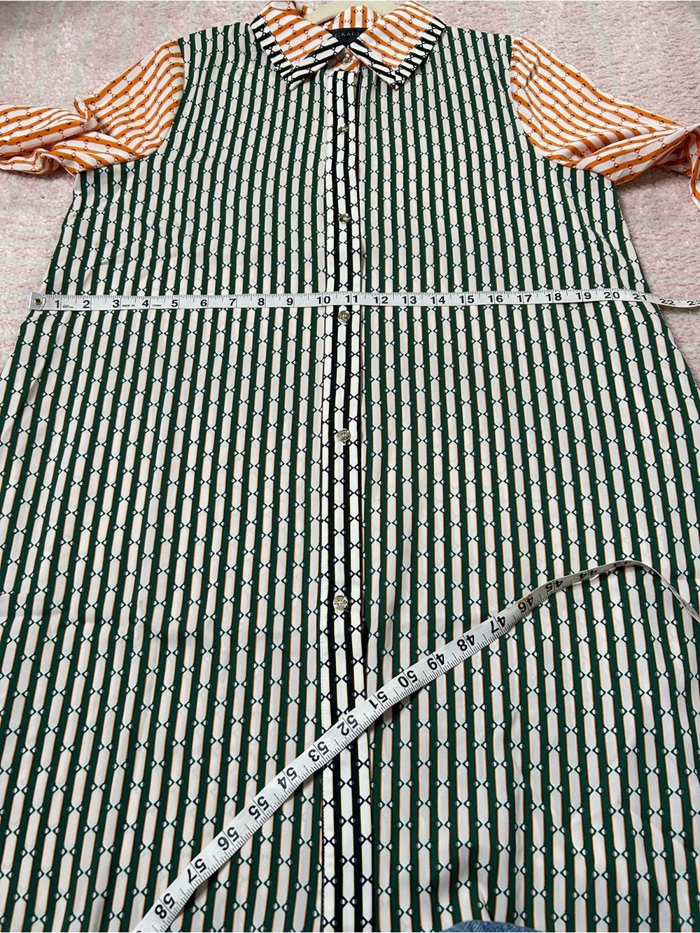 NWT Gracia Green Orange Black Striped Button Up Shirt Dress Size Medium Office - Picture 8 of 12